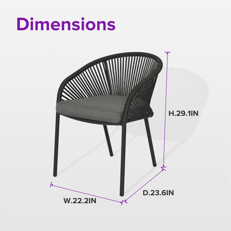 Ensemble de 6 chaises de patio empilables en aluminium et métal avec coussin de siège