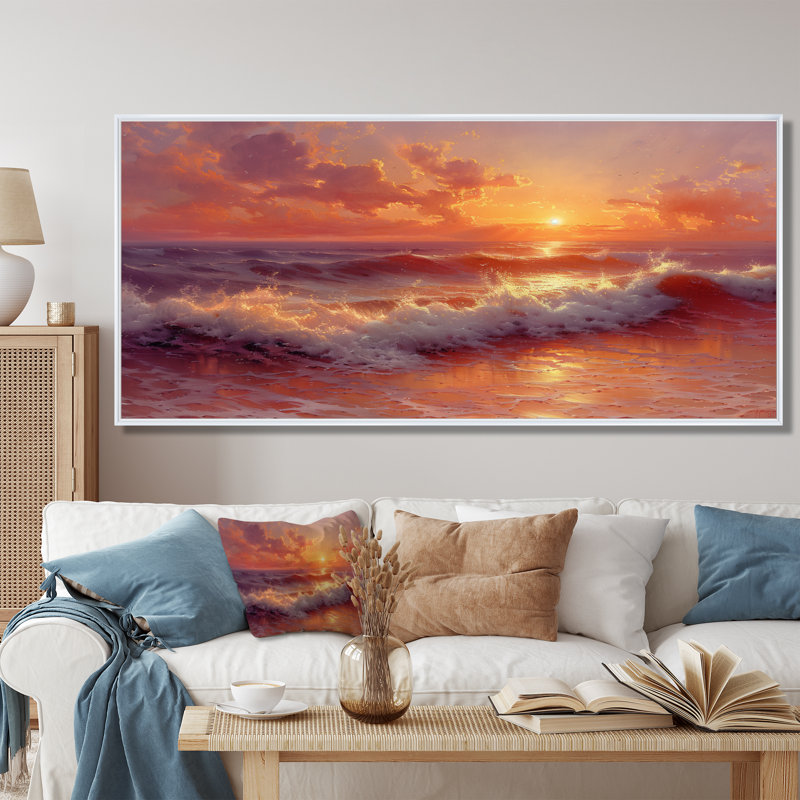 Beachside Sunset Paradise - Beach Wall Art, Black Floater Framed, 28" H x 60" W