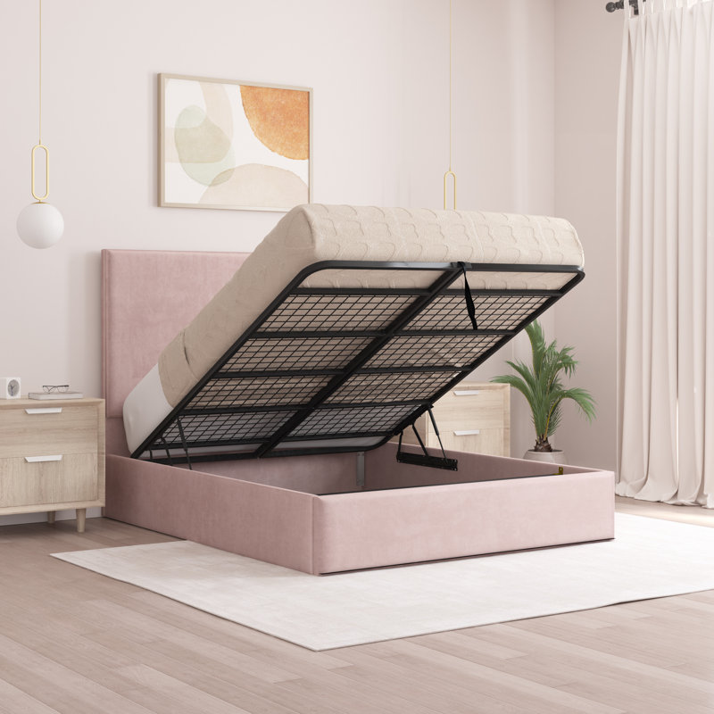 Bibian Upholstered Ottoman Storage Bed, Double (4'6), Pink