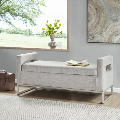 Modern Hollowed-out Armrest Velvet Solid Wood Storage Ottoman