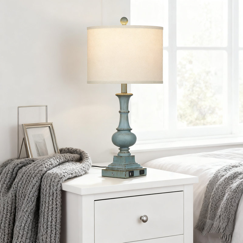 Ensemble de 2 lampes de table de style campagnard avec ports de charge USB A + C et prise de courant, lampe de chevet à commande tactile à intensité variable à 3 voies pour le salon et la chambre à coucher, comprend des ampoules DEL