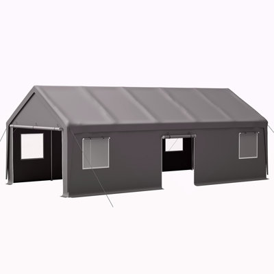 13X26 FT Heavy Duty Carport Canopy With 2 Roll-Up Doors + 1 Side Door, Removable End Walls & Windows, All-Weather Portable Garage Shelter For Car, Truck, Boat, Vehicle