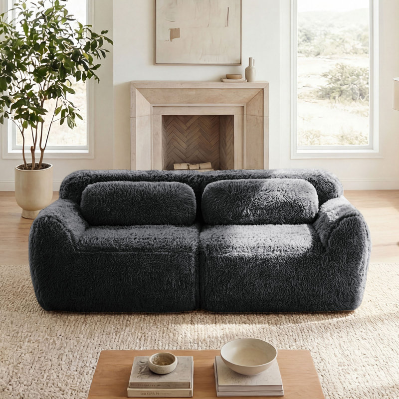 Canapé Boneless Fluffy Plush, H 28,7 po x l 80,4 po x P 40,9 po, 2, Gris foncé