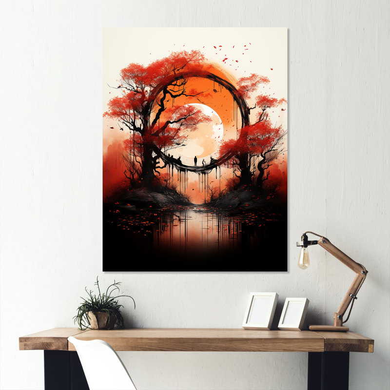 «Red Gothic Japon Forest View 2», art mural en métal au Japon, H 32 po x l 16 po x P 1 po