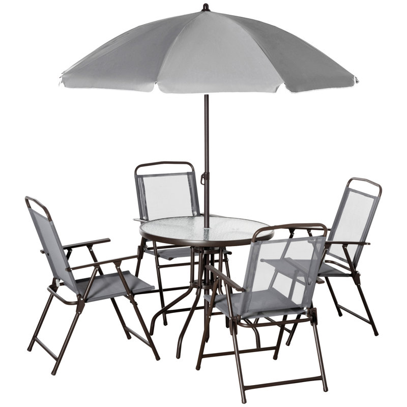 Ensemble repas de patio pour 4 personnes avec parasol Outsunny