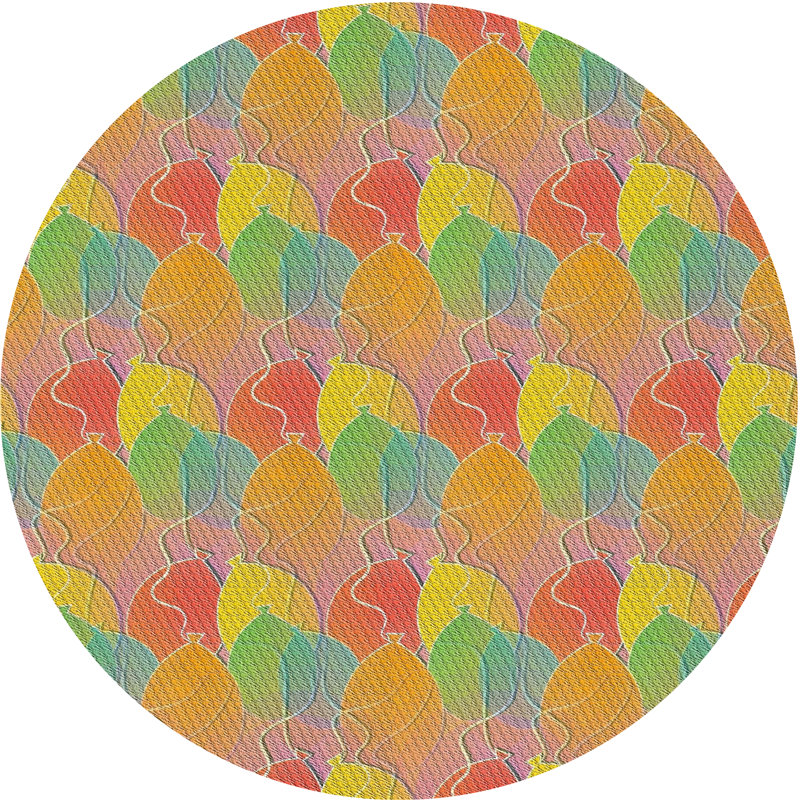 Tapis vert/rouge à motifs, Rond 3 pi