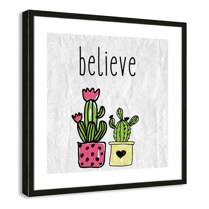 Cactus B, art encadré, 22.5" H x 22.5" W x 1.18" D, Encadré de boîte noir