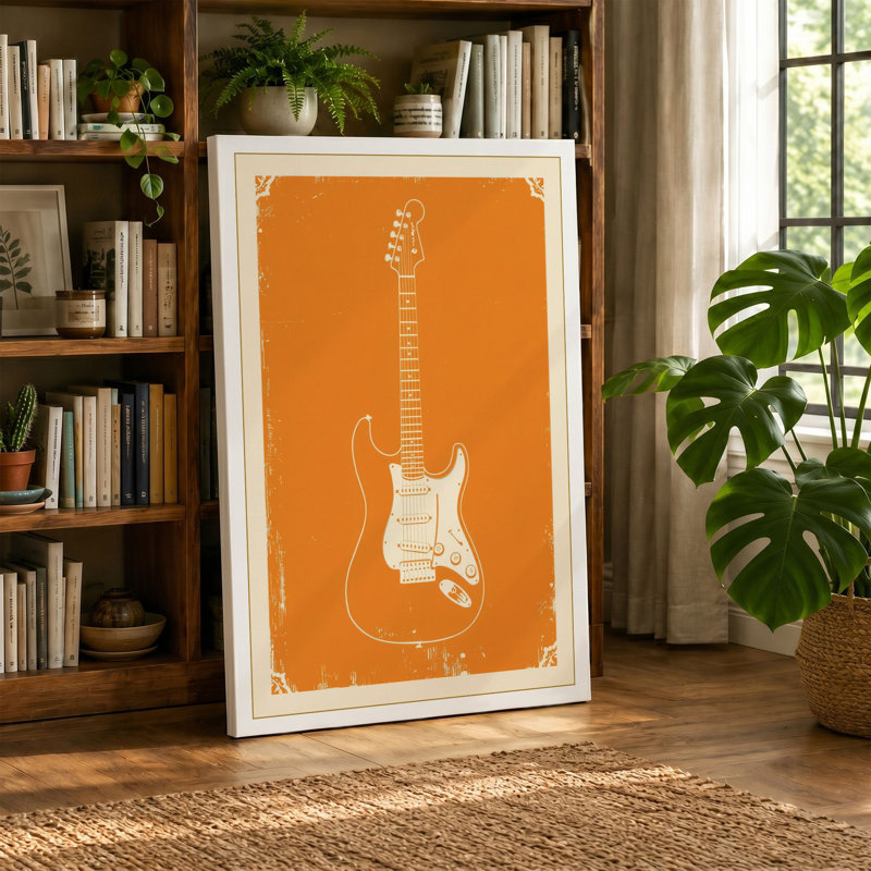 Stratocaster in Orange Retro - Wrapped Canvas, 18x12 - 45.7 x 30.5 cm, Teal Border