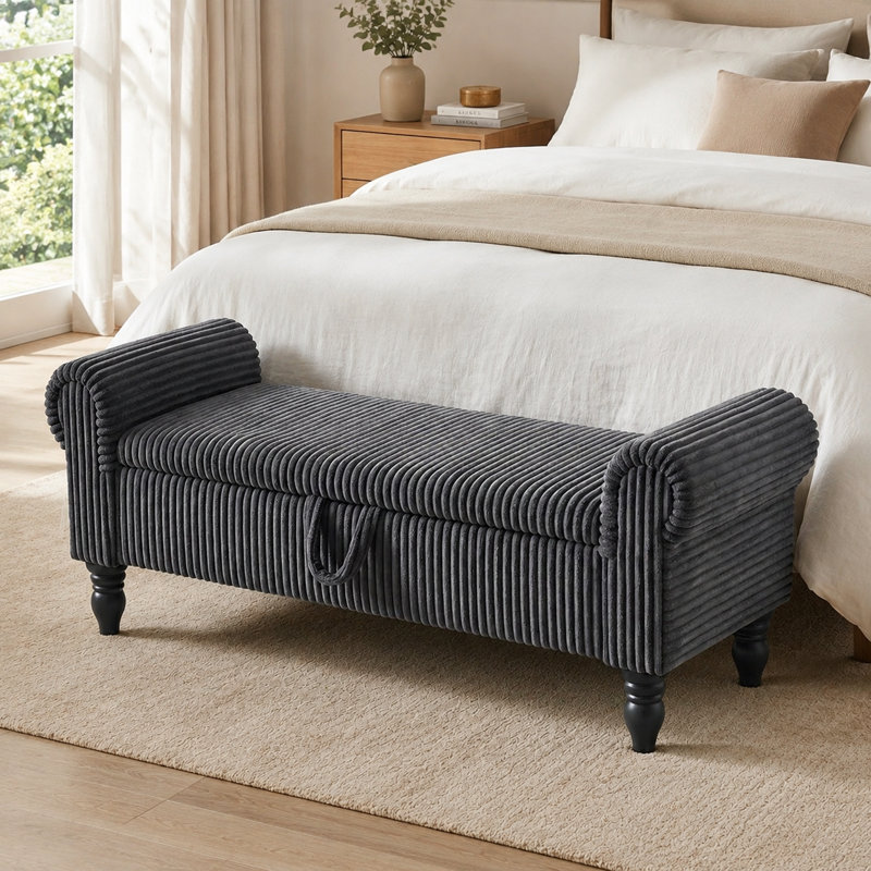 Upholstered Storage Bench End Of Bed, Gray