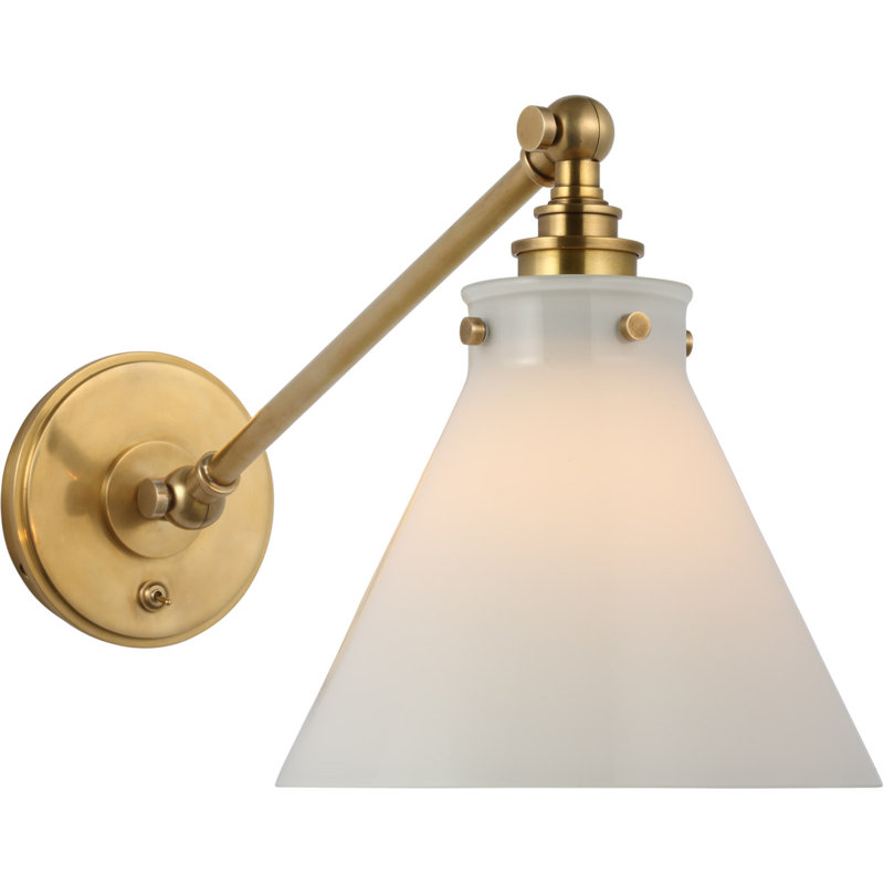 Chapman & Myers Parkington Single Library Wall Light, Antique-Burnished Brass, White