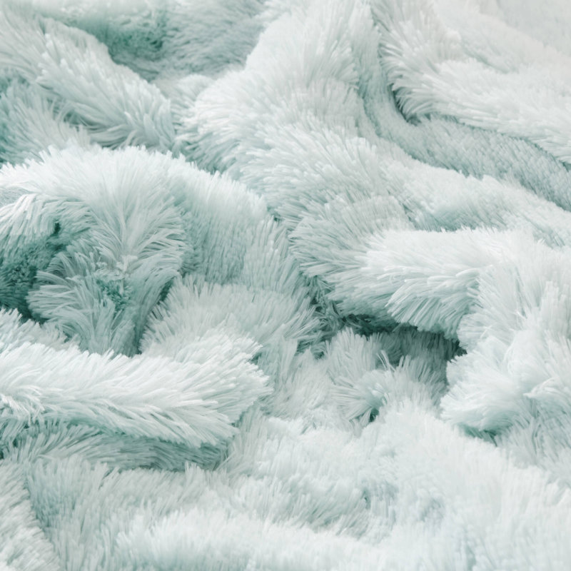 Brielle Shaggy Faux Fur Comforter Set with Faux Mink Reverse, King/Cal. King Comforter + 2 King Shams, Aqua