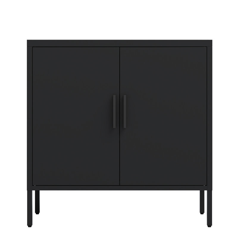 Classeur en acier noir avec portes, tablettes réglables pour le matériel de bureau, matériau haute résistance, structure stable, installation simple pour différents usages de rangement, acier laminé à froid, structure,