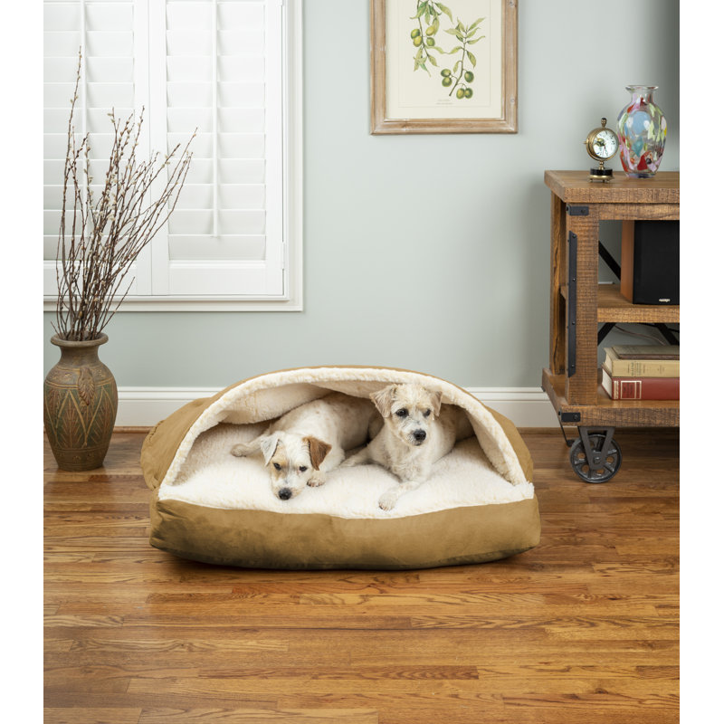 Small Camel Microfiber Hooded Cozy Cave Dog Bed