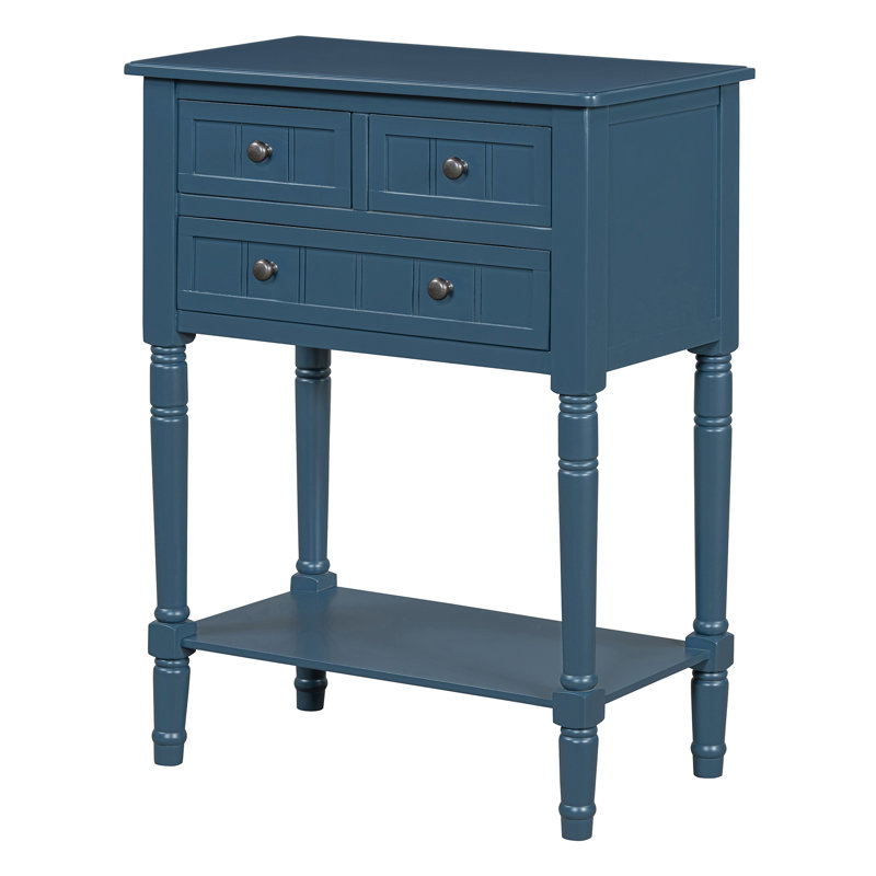 Narrow Console Table, Slim Sofa Table With Three Storage Drawers And Bottom Shelf (Navy), Navy