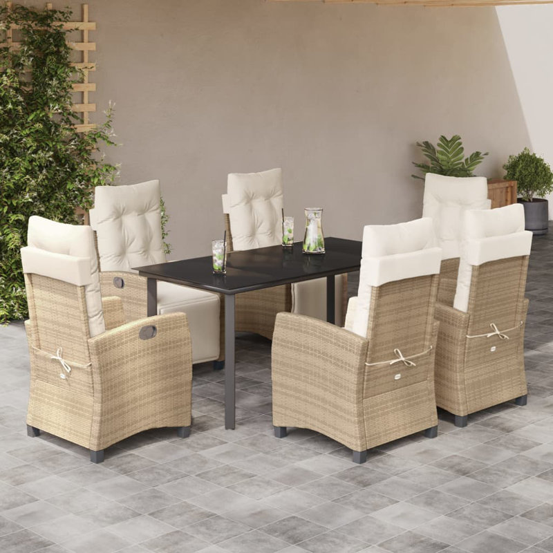 Vidaxl Patio Dining Set With Cushions Poly Rattan, Rectangular Table, 29.1" H x 31.5" W x 31.5" D, 2, Cream/Black