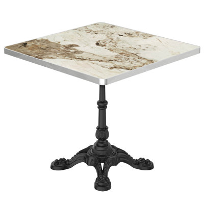 31.5" Square Outdoor Tulip Dining Table, Sintered Stone Tabletop with Luxury Faux Marble Print, Heavy Duty Cast Iron Base, Scratch & Wear Resistant, Waterproof Surface, Ideal for Indoor & Outdoor Use