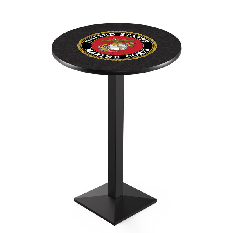Military Round Metal Base Dining Table, Black Wrinkle, United States Marine Corps