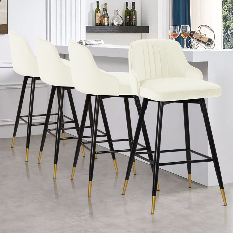 Tabouret de bar et de comptoir pivotant revêtu de velours, Blanc, Tabouret de bar (siège d'une hauteur de 29 po)