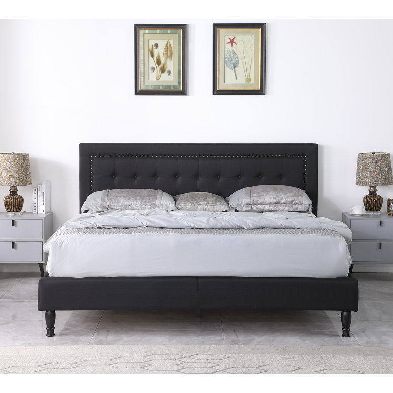 Cuthbertson Upholstered Wingback Bed, Black, King