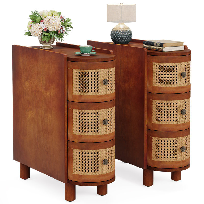 Cierah 2PCS Solid Wood End Table, Walnut