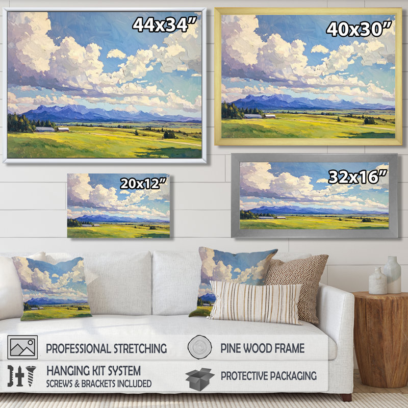 «Big Sky Horizon Meadows II», art mural Montana, H 16 po x l 32 po, Toile tendue, Ne s’applique pas