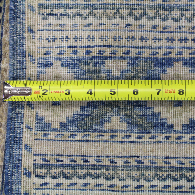 Tapis bleu en laine noué à la main de conception unique 5 pi 7 po x 7 pi 11 po nouvel âge Shahsevan