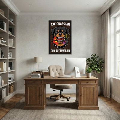 Animals Axe Guardian Gun Rottweiler Dog Art Print