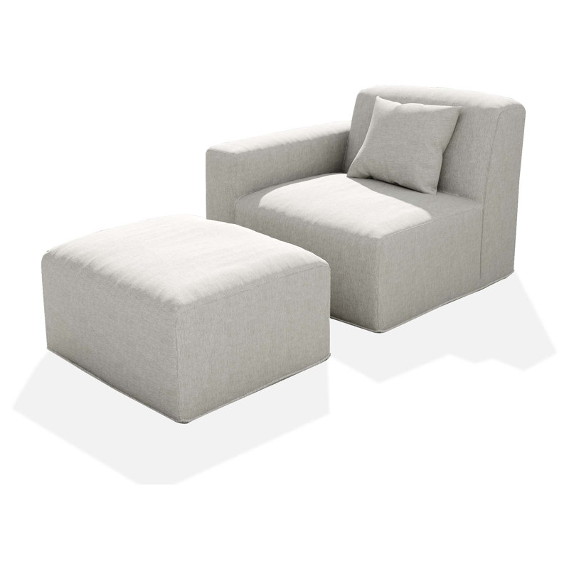 Canapé moderne avec accoudoir à droite avec repose-pieds, modulaire de patio sans assemblage, tissu résistant aux rayons UV