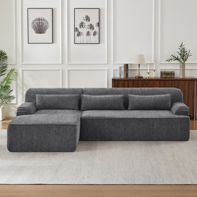 Boneless L-Shape Sectional Oversized Sofa, Left Hand Facing, Gray Chenille