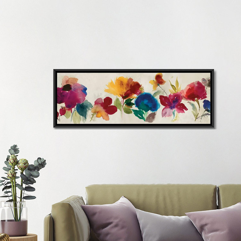 «Floral Dance I» par Asia Jensen, impression sur toile tendue, H 12 po x l 36 po x P 1,5 po, Cadre noir