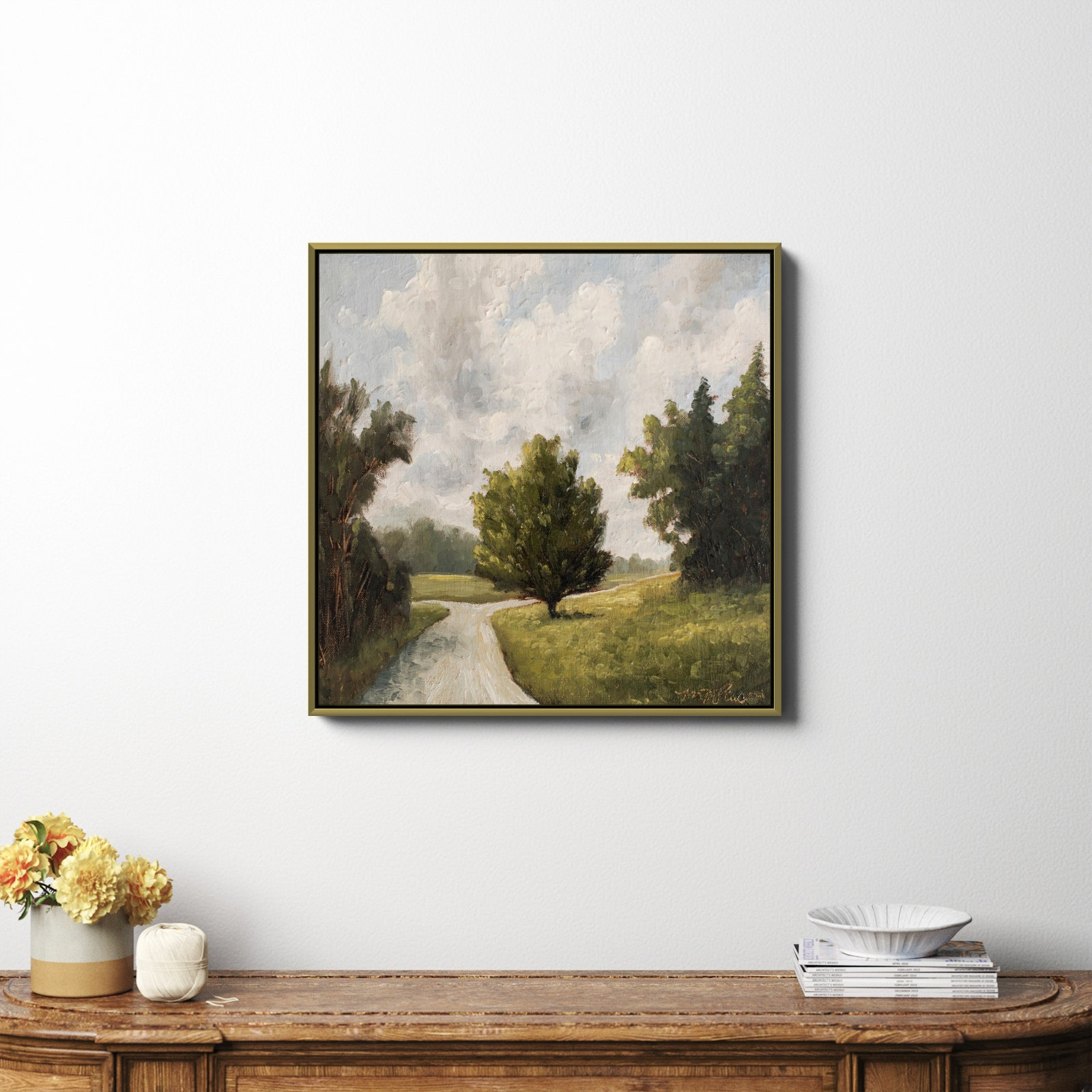 Around The Bend by Miss Mustard Seed, No, Gold Framed Canvas, 30" H x 30" W x 2" D