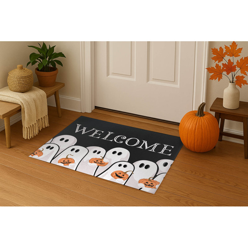 Tapis d'entrée antidérapant Ghost & Pumpkins, Gris anthracite, L 60 po x L 84 po