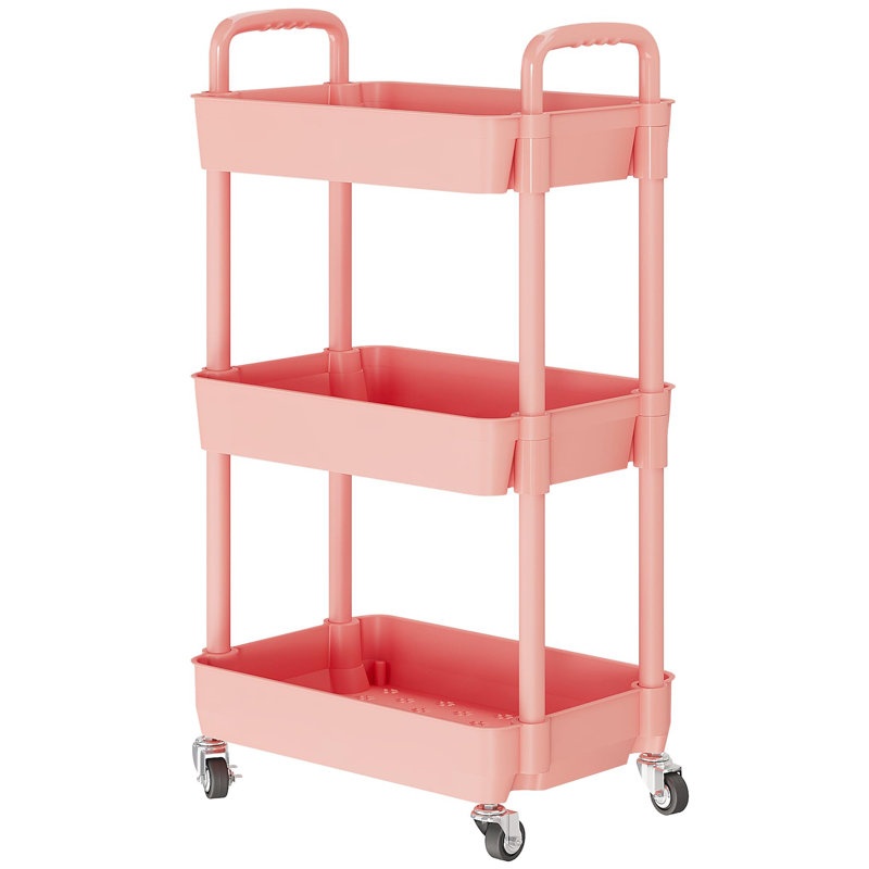 Kitchen Storage Cart,multifunction Utility Rolling Storage Organizer,mobile Shelving Unit Cart With Lockable Wheels, Pink