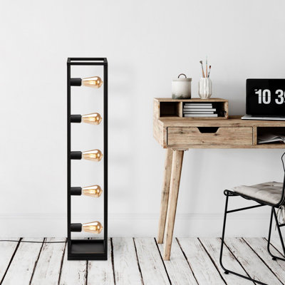 Lampe sur pied industrielle, structure en métal noir, 8,3 po x 8,3 po x 40,2 po | Câble de 250 cm avec interrupteur marche / arrêt | Type de douille: 5 x E27 de 40 W maximum | Parfait pour la décoration intérieure moderne et les espaces minimalistes, design élégant et fonctionnel
