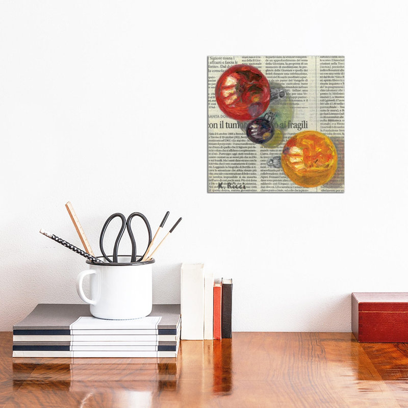 New Year Balls On Newspaper by Katia Ricci - Gallery-Wrapped Canvas Giclée on Canvas, 30.48 cm H x 30.48 cm W, Wrapped Canvas