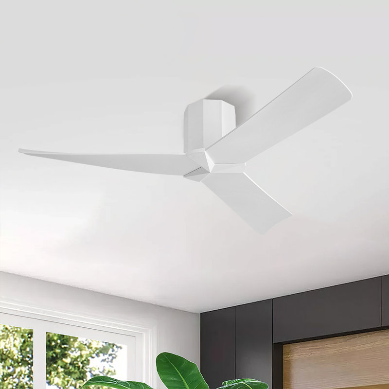 52 In. 3 Abs Blades Indoor Flush Mount Ceiling Fan Without Light, White, White