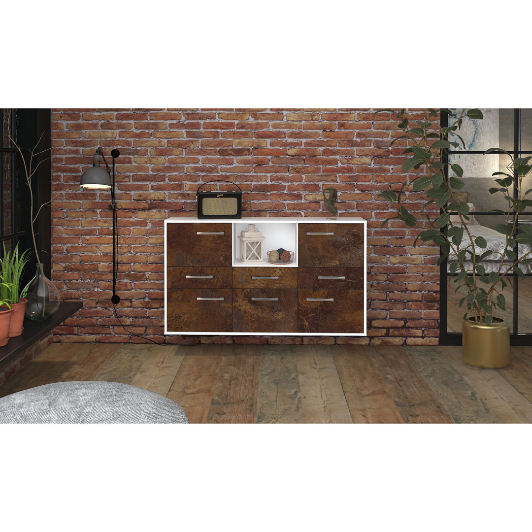 Sideboard Bareera, Farbe: Beton/Anthrazit, Fliegend/Metallgriffe, Größe: 136x79x35 cm