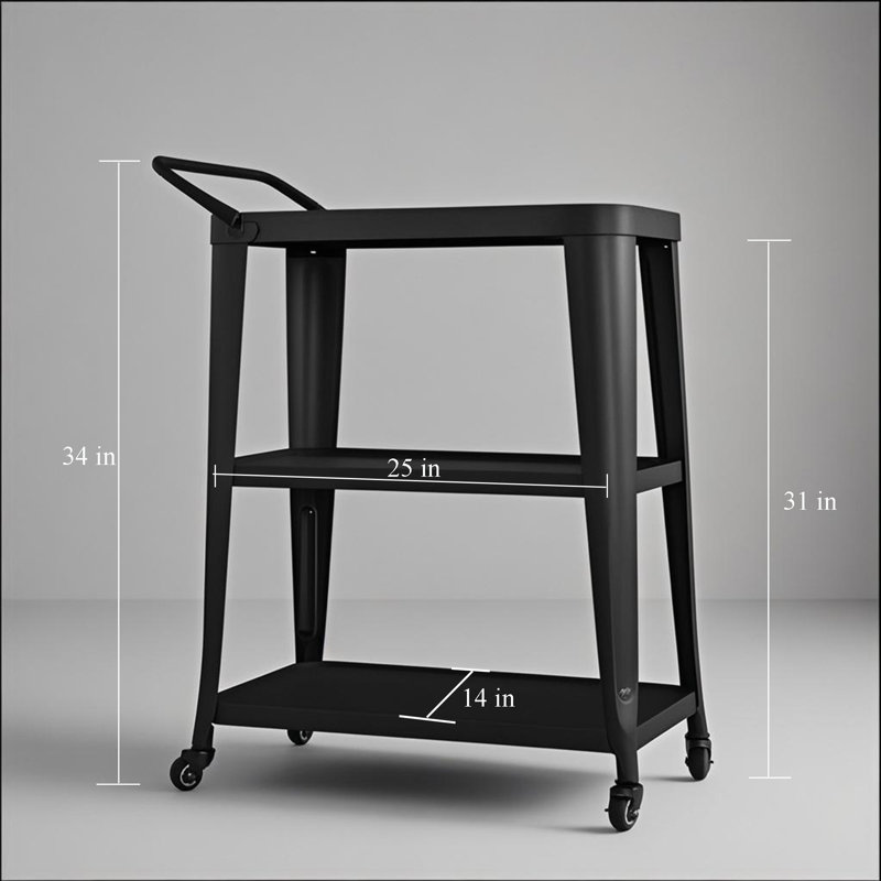 3-Tiered Bar Cart With Wheels Metal Frame Dining Cart For Home, Dining Room, Bar, Restaurant