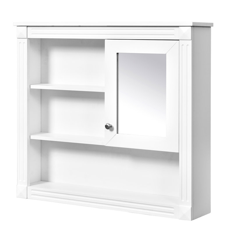 32'' Mirrored Bathroom Wall Mounted Cabinet, 4-Shelf Storage, Neat Bath Look Mirror 4 Adjustable Shelves, Decor, White
