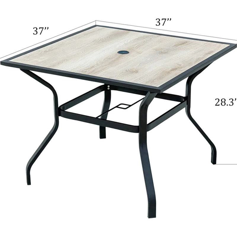 Metal Patio Table With Umbrella Hole And Beige Coating - For Garden, Backyard, Porch, Balcony Square In Easy To Maintain