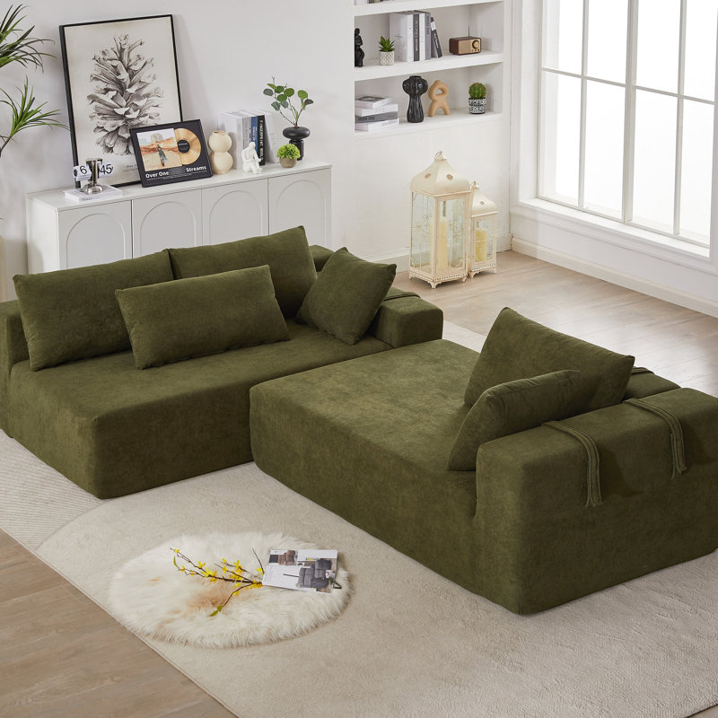 Canapé modulaire en chenille modulaire en forme de L 108 po avec 6 coussins, confortable pour un assemblage à la maison et élégant