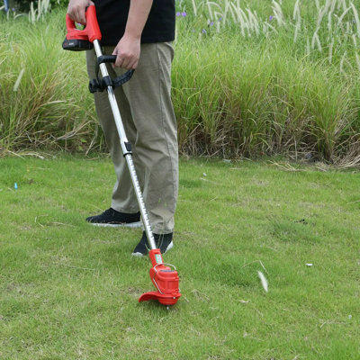 Electric Cordless Grass Trimmer Rechargeable Lawn Mower Weed Cutter With Alloy Saw Blade 2 Alloy Blades 5 Plastic Blades 2 Rechargeable Batteries Goggles Gloves Auxiliary Handle