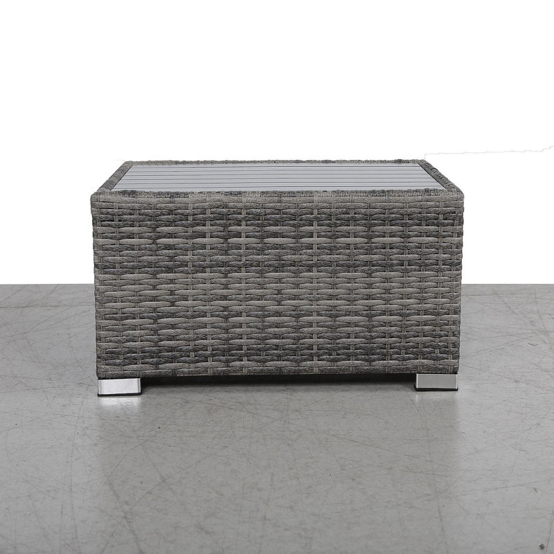 Mixed Grey Slatted Side Table With Aluminum Top – Fully Assembled