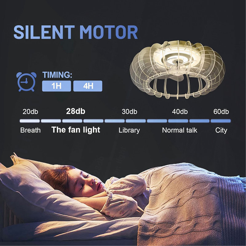 Ventilateur de plafond sans lame à profil bas de 21 po avec lumières Ventilateurs de plafond fermés à DEL à intensité variable avec lumière et télécommande Ventilateur de plafond réversible à 6 vitesses avec haut-parleur Bluetooth pour chambre d'enfant