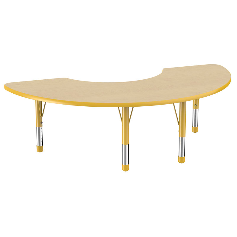 Table d'activité demi-lune 36 "x 72" avec pieds réglables, Gris / bleu, Épais
