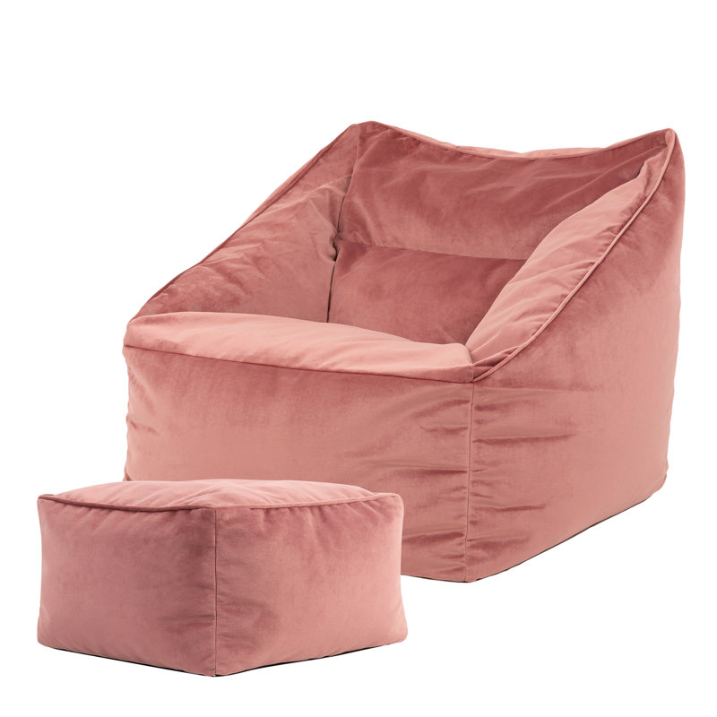 Bean Bag Bazaar Natalia Velvet Armchair Bean Bag and Square Footstool, Dusk Pink
