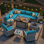 Ensemble de conversation pour patio 11 pièces avec foyer au propane, canapé modulaire en osier 7 pièces et table basse, 2 chaises berçantes pivotantes et table d'appoint