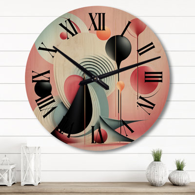«Happy Flowers of Rhythmin» rose et bleu - Horloge murale géométrique moderne surdimensionnée en bois