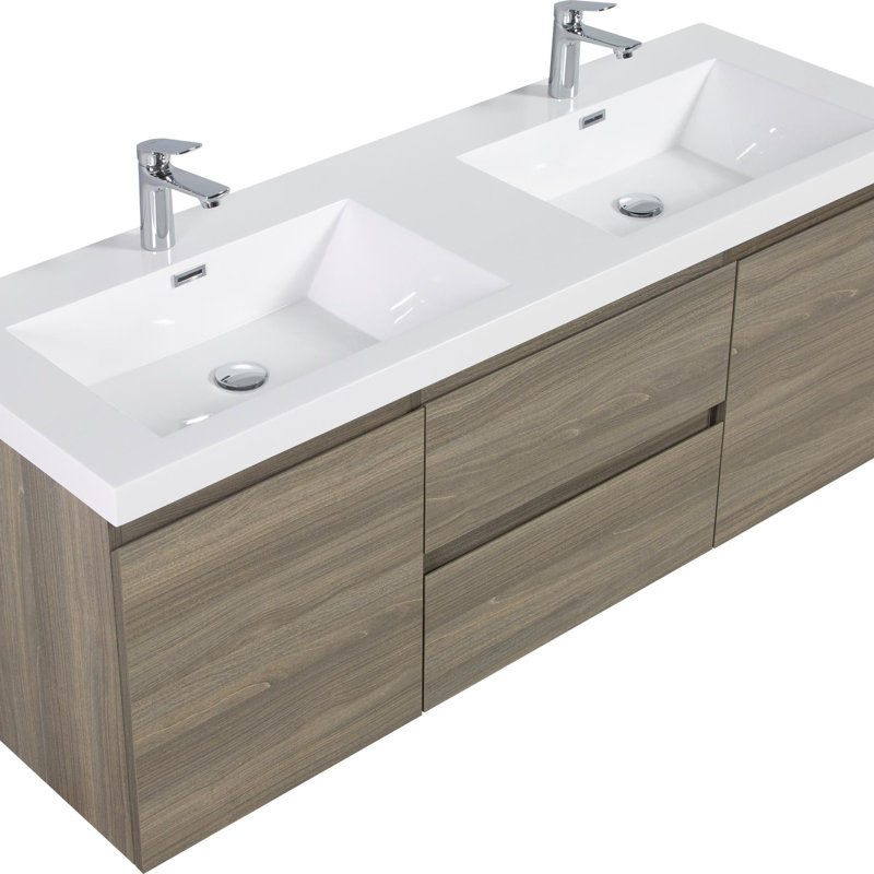 Meuble-lavabo de salle de bain avec tiroirs rembourrés, Gris