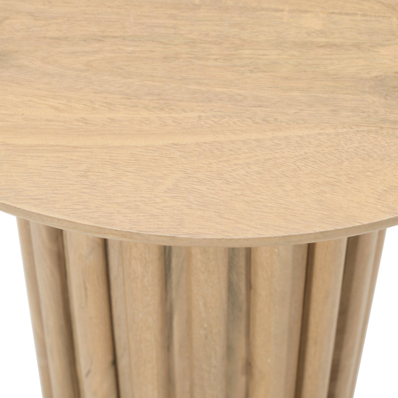 Table de bout Jarma, plateau rond de 20 po avec base cannelée en bois de manguier brun naturel